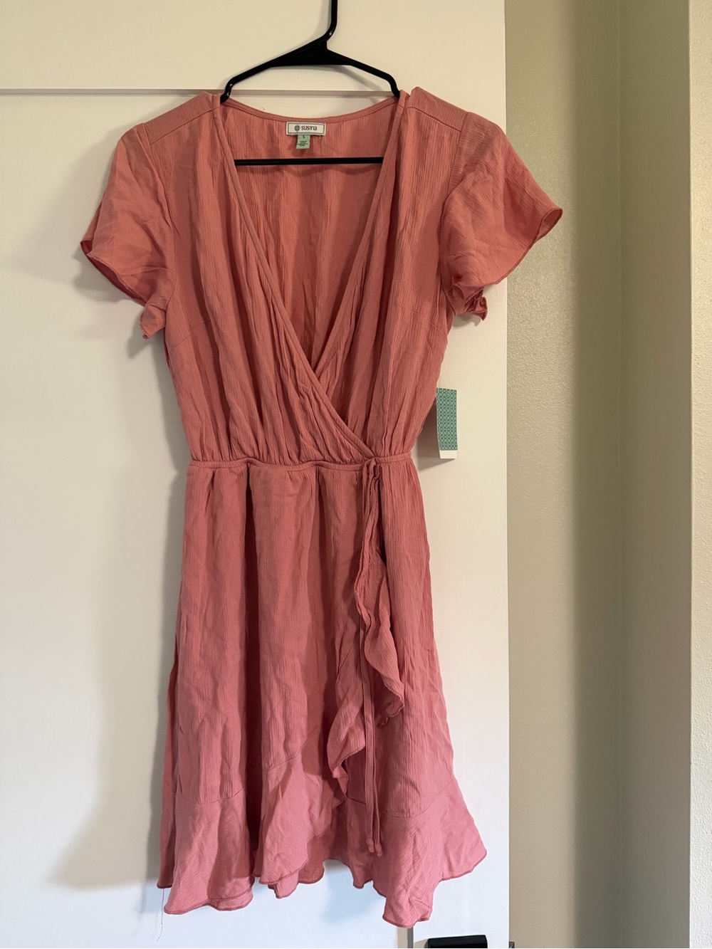 Coral Pink Wrap-Front Midi Dress NWT